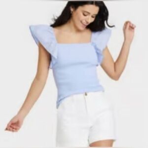 A New Day Powder Blue ruffled sleeveless top size medium